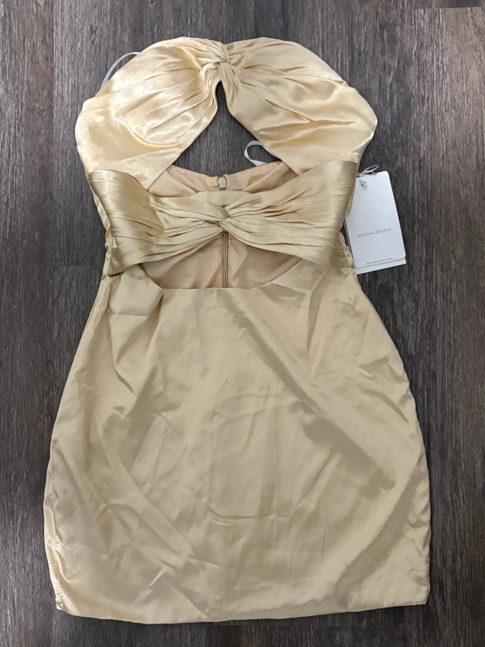 Gold Mini Cocktail Party Dress Cut out Strapless size 2 NWT Witness of Love
